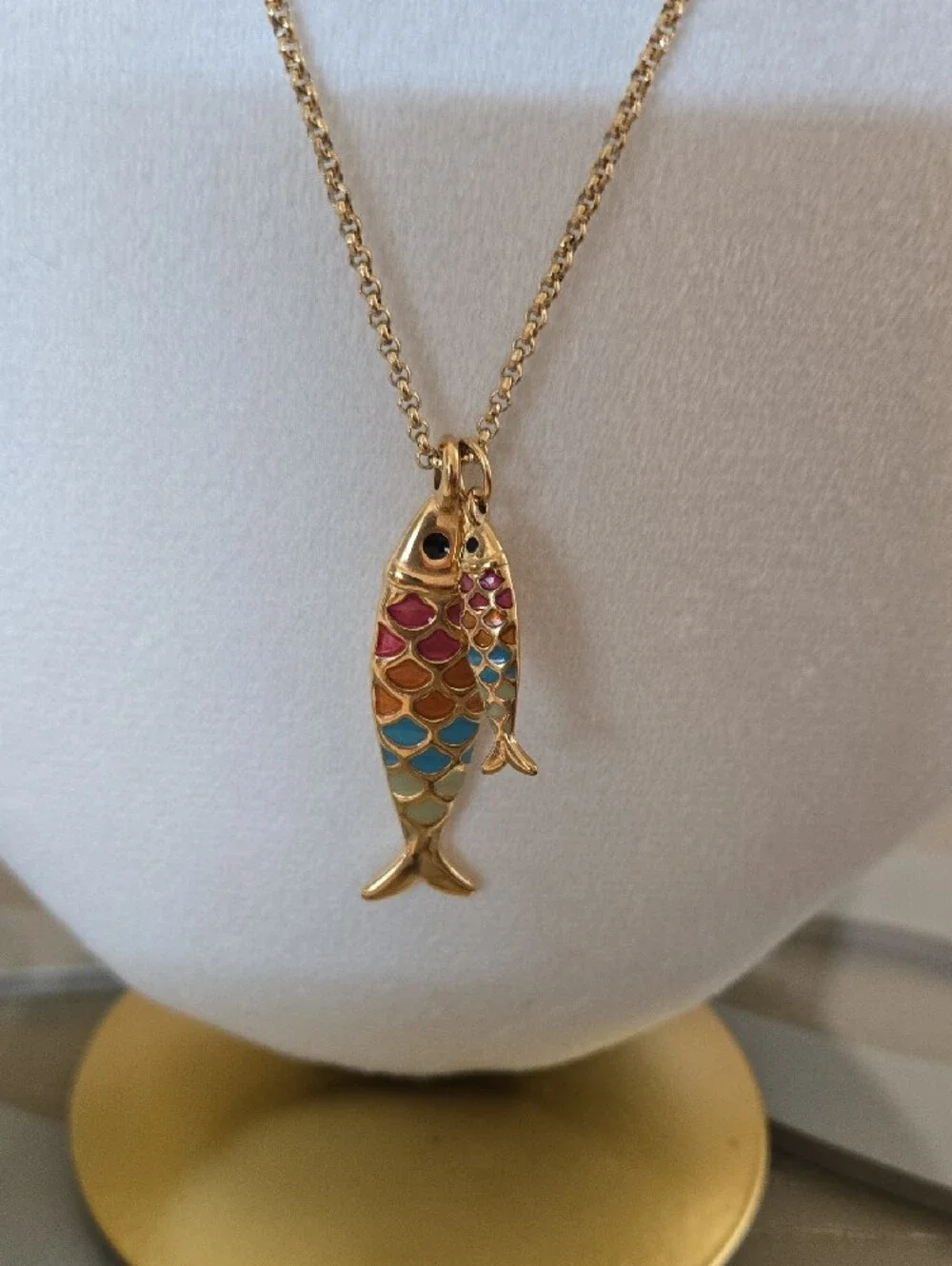 Gold-Tone Multicolor Double Fish Pendant Necklace 16